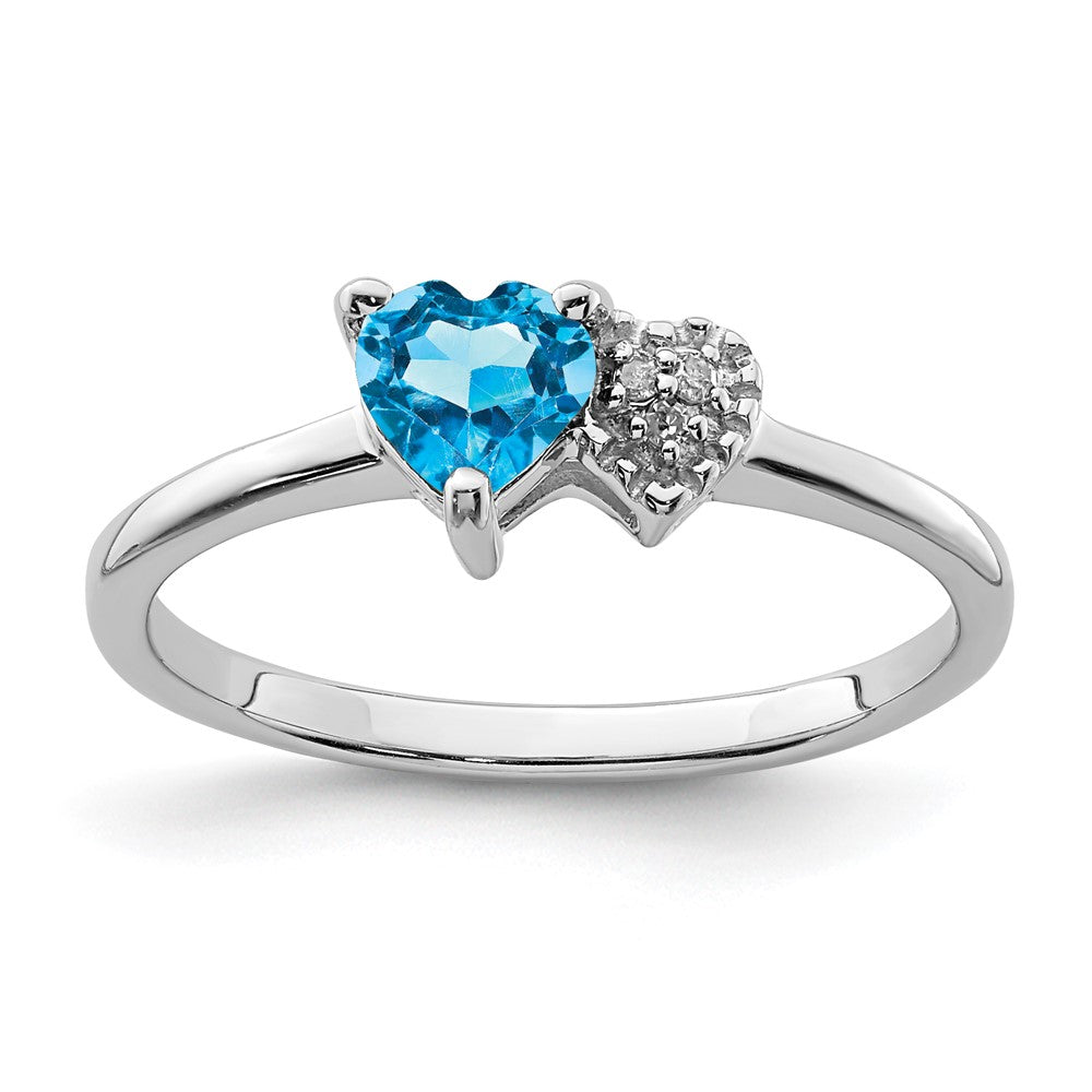 Sterlingsilber Rhodiniert Poliert Blautopas und Diamant Ring
