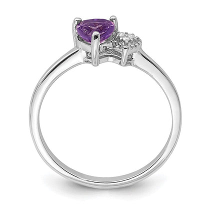 Sterlingsilber Rhodiniert Poliert Amethyst und Diamant Ring