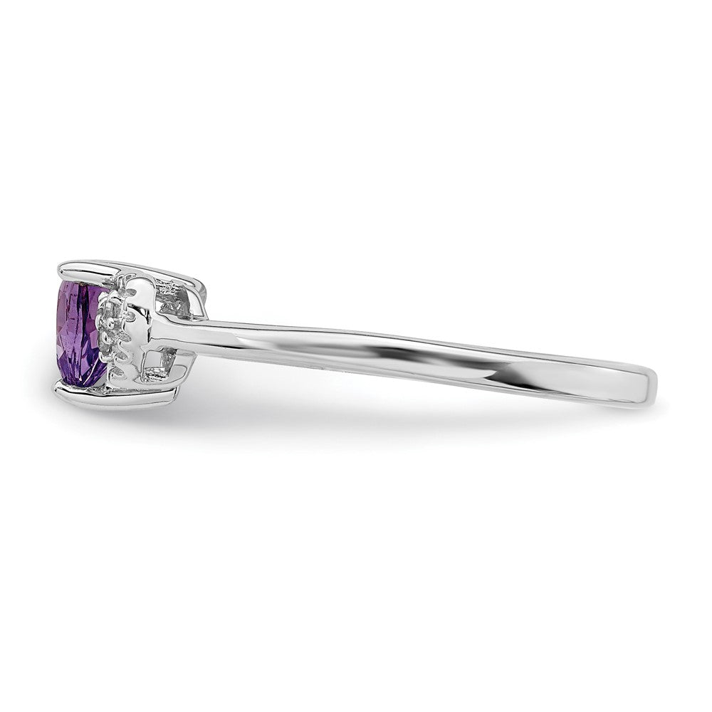 Sterlingsilber Rhodiniert Poliert Amethyst und Diamant Ring