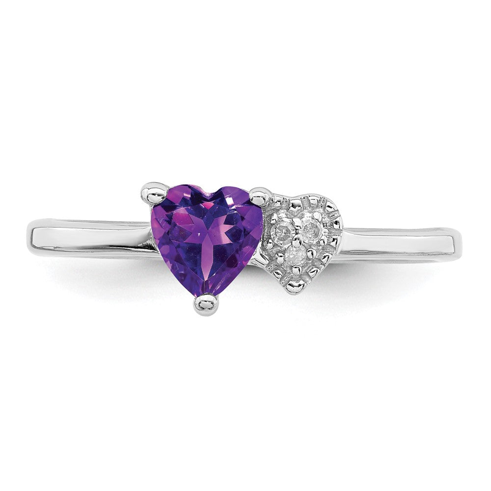Sterlingsilber Rhodiniert Poliert Amethyst und Diamant Ring