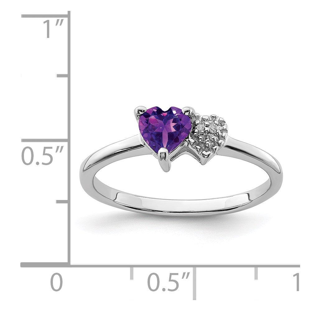 Sterlingsilber Rhodiniert Poliert Amethyst und Diamant Ring