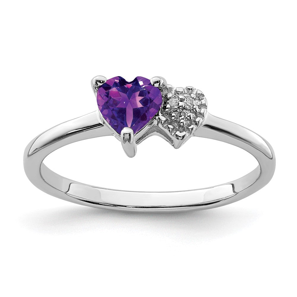 Sterlingsilber Rhodiniert Poliert Amethyst und Diamant Ring