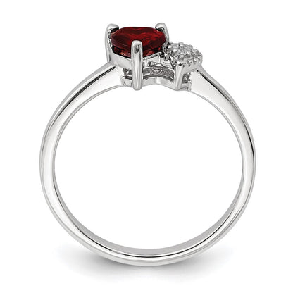 Sterlingsilber Rhodiniert Poliert Granat und Diamant Ring