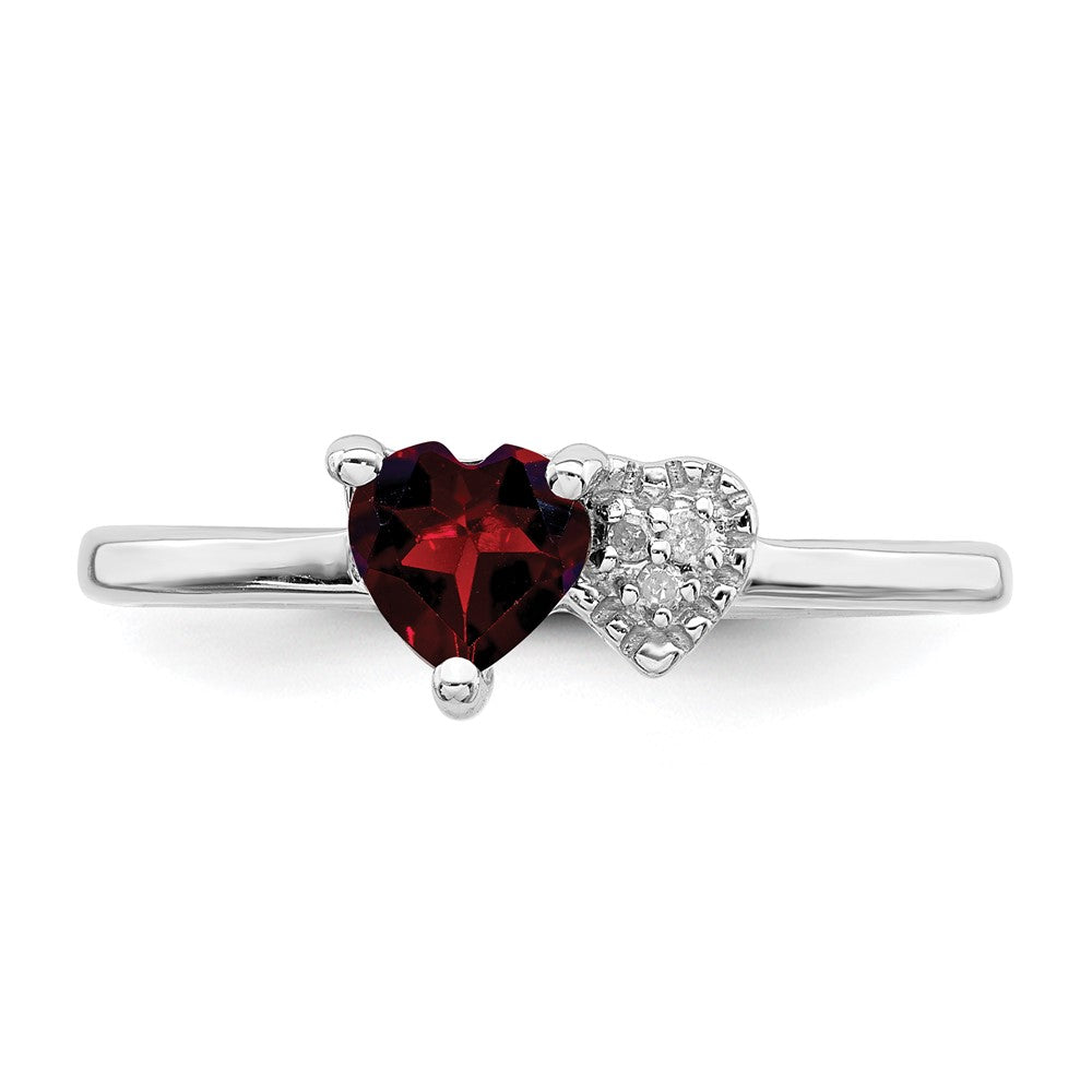 Sterlingsilber Rhodiniert Poliert Granat und Diamant Ring