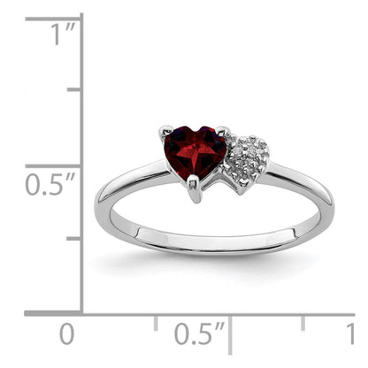 Sterlingsilber Rhodiniert Poliert Granat und Diamant Ring