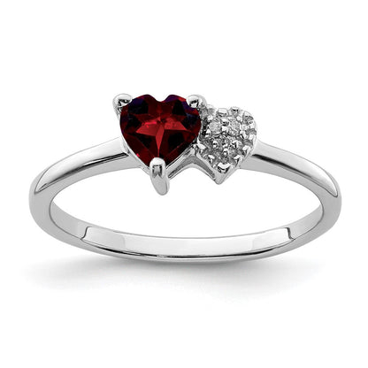 Sterlingsilber Rhodiniert Poliert Granat und Diamant Ring