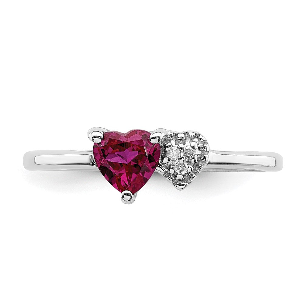 Sterlingsilber Rhodiniert Erzeugt Rubin und Diamant Ring