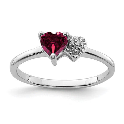 Sterlingsilber Rhodiniert Erzeugt Rubin und Diamant Ring