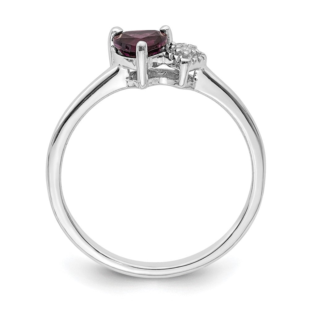 Sterlingsilber Rhodiniert Rhodolith Granat und Diamant Ring