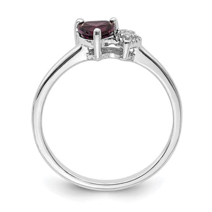 Sterlingsilber Rhodiniert Rhodolith Granat und Diamant Ring
