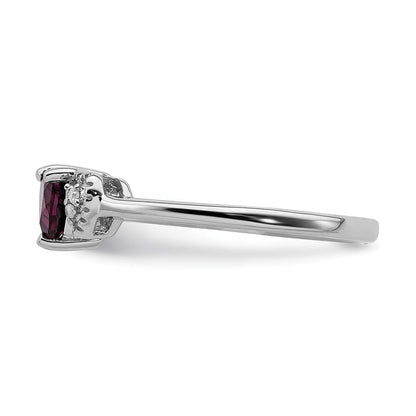 Sterlingsilber Rhodiniert Rhodolith Granat und Diamant Ring