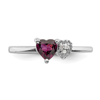 Sterlingsilber Rhodiniert Rhodolith Granat und Diamant Ring