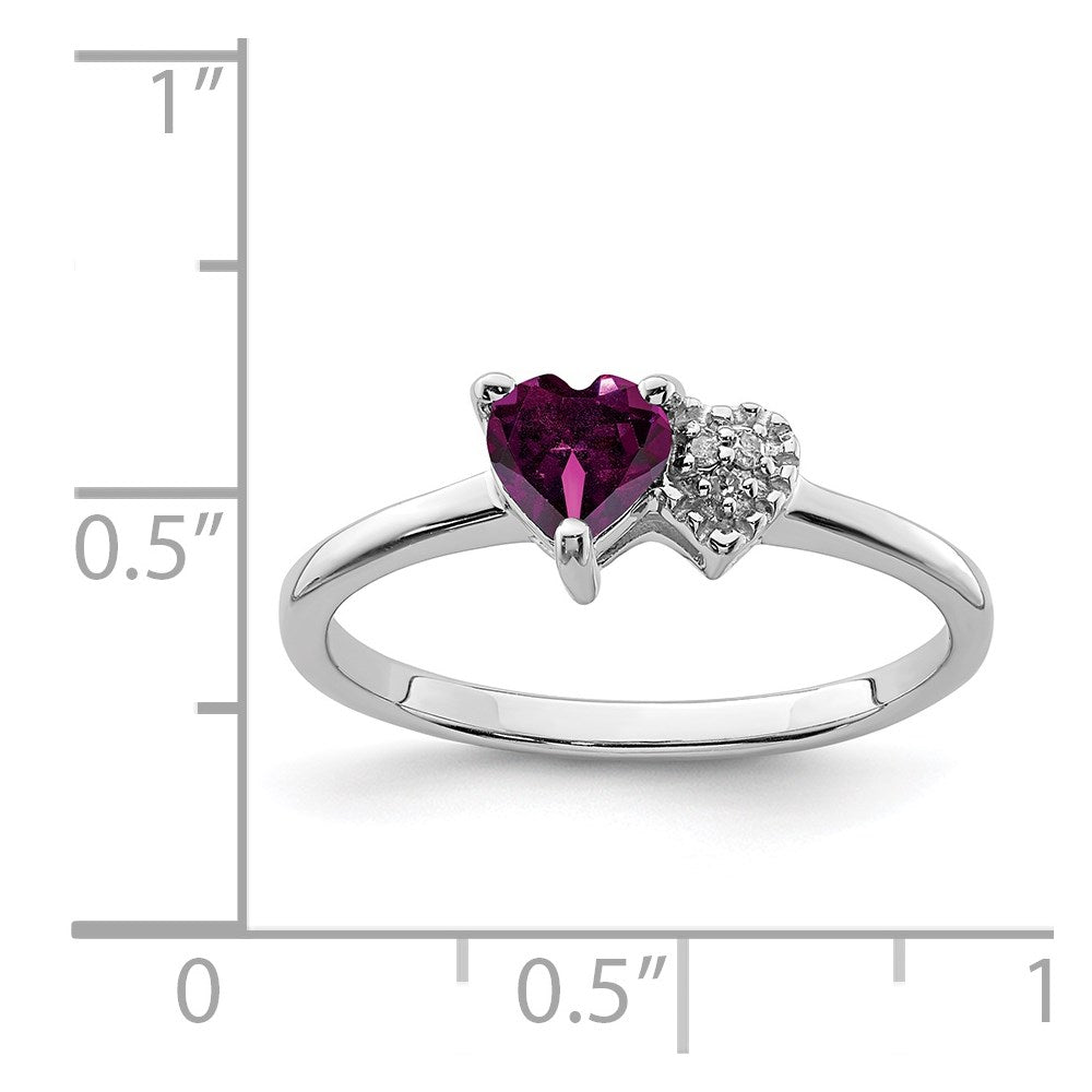 Sterlingsilber Rhodiniert Rhodolith Granat und Diamant Ring