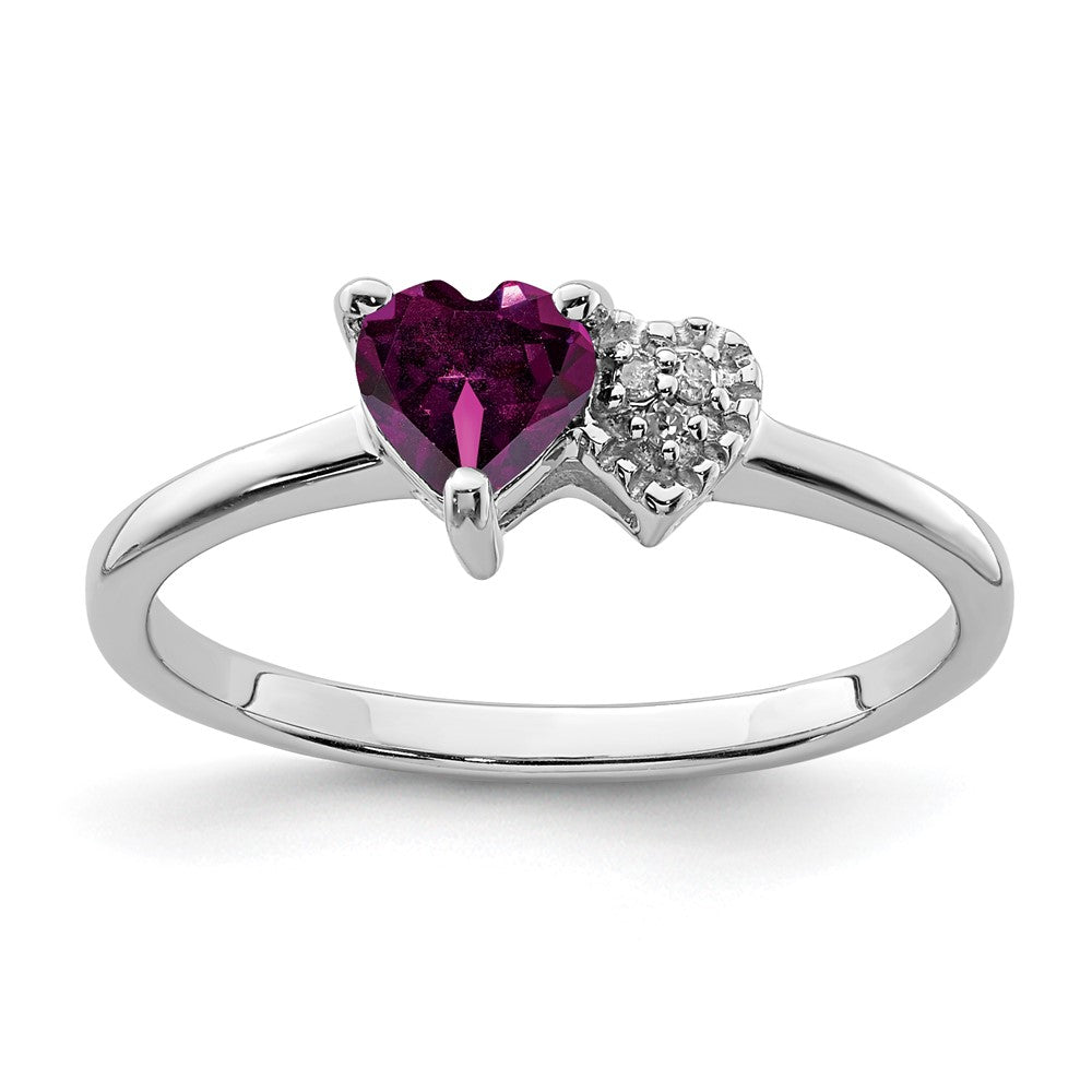 Sterlingsilber Rhodiniert Rhodolith Granat und Diamant Ring