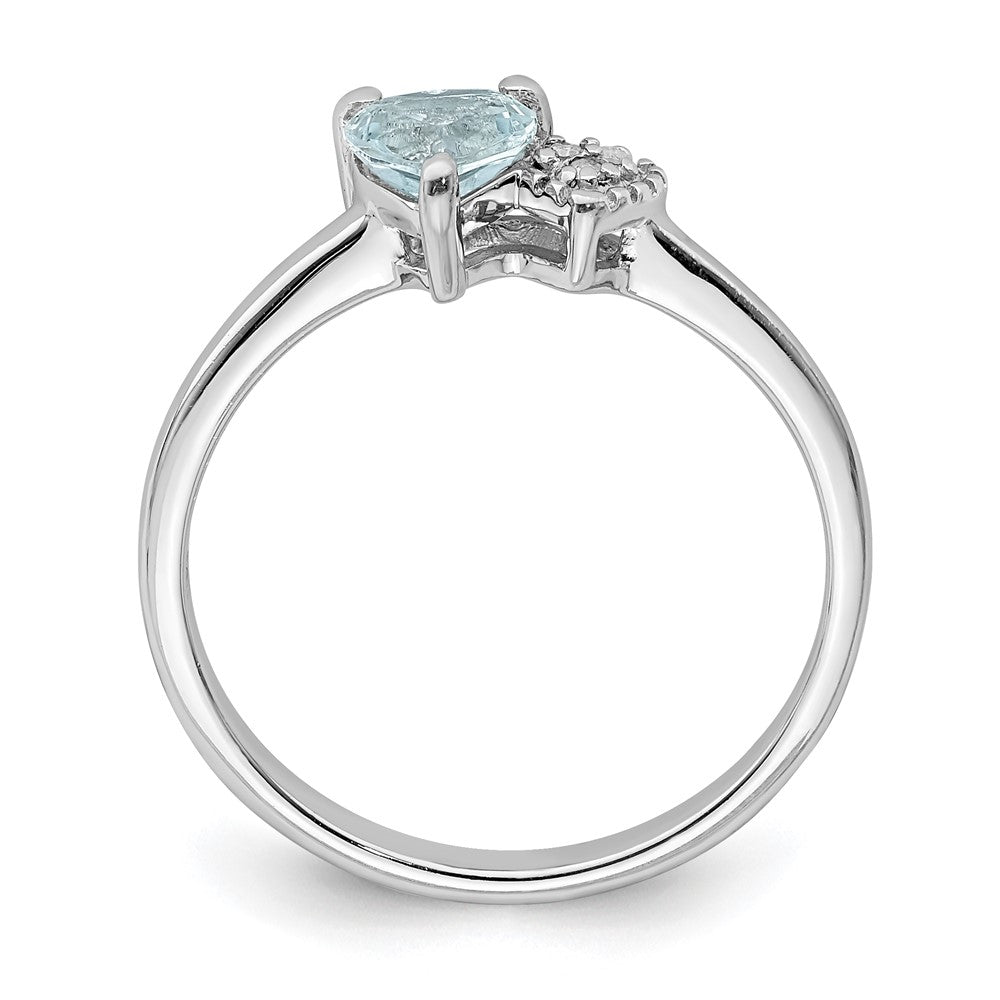 Sterlingsilber Rhodiniert Poliert Aquamarin und Diamant Ring