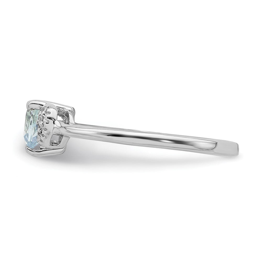 Sterlingsilber Rhodiniert Poliert Aquamarin und Diamant Ring