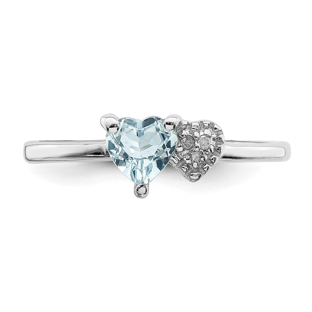 Sterlingsilber Rhodiniert Poliert Aquamarin und Diamant Ring