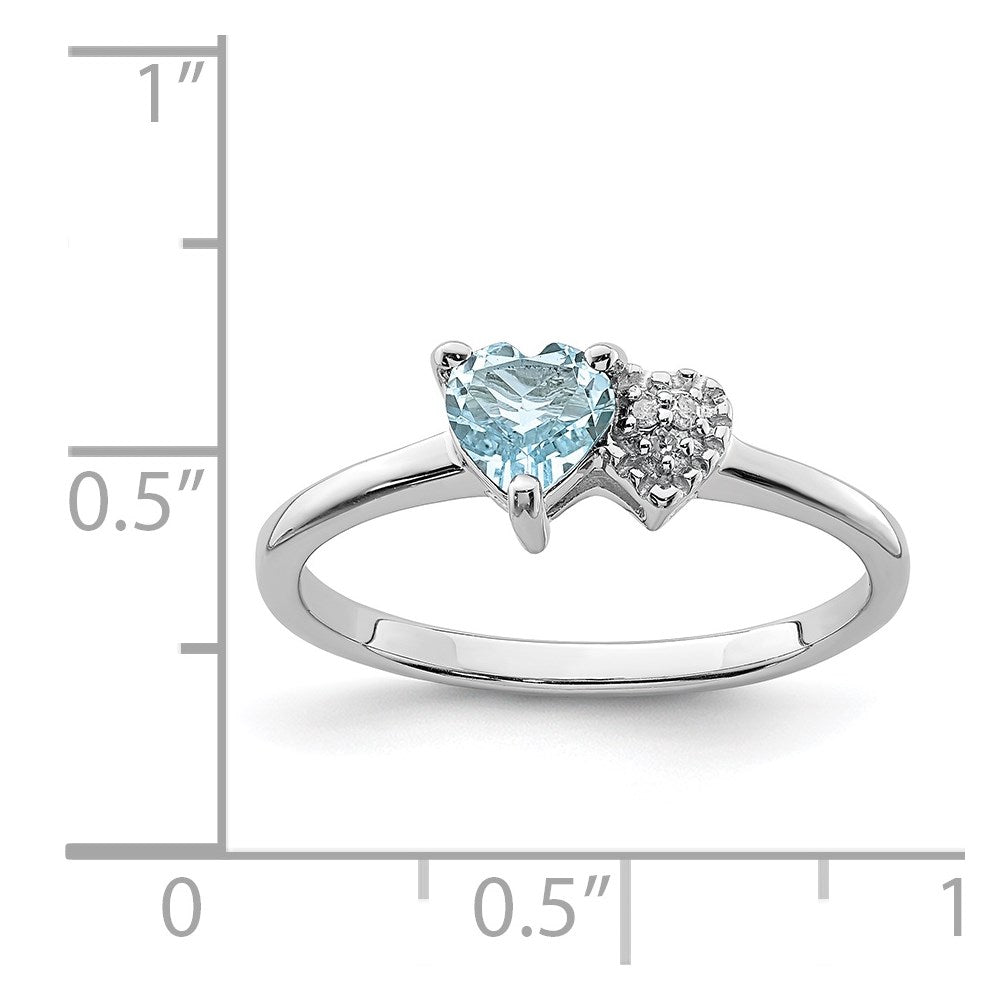 Sterlingsilber Rhodiniert Poliert Aquamarin und Diamant Ring