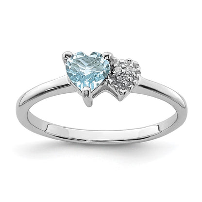 Sterlingsilber Rhodiniert Poliert Aquamarin und Diamant Ring