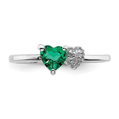 Sterlingsilber Rhodiniert Erzeugt Smaragd und Diamant Ring (size 7 Nur)
