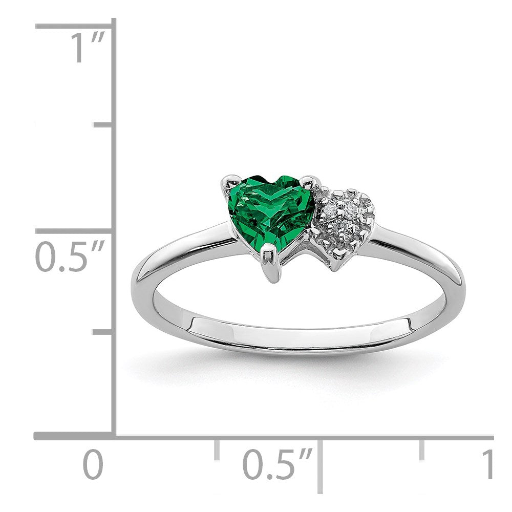 Sterlingsilber Rhodiniert Erzeugt Smaragd und Diamant Ring (size 7 Nur)
