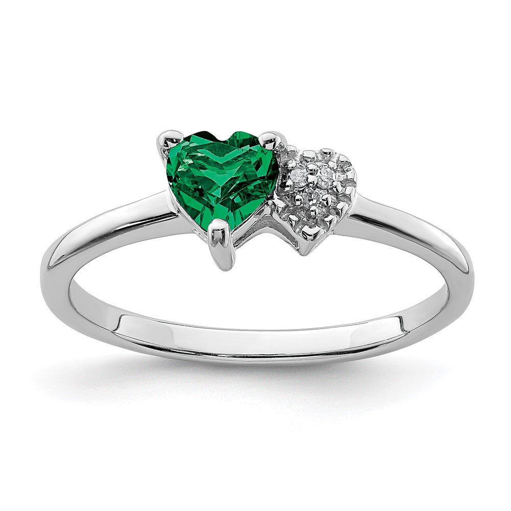Sterlingsilber Rhodiniert Erzeugt Smaragd und Diamant Ring (size 7 Nur)