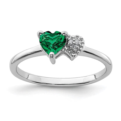 Sterlingsilber Rhodiniert Erzeugt Smaragd und Diamant Ring (size 7 Nur)
