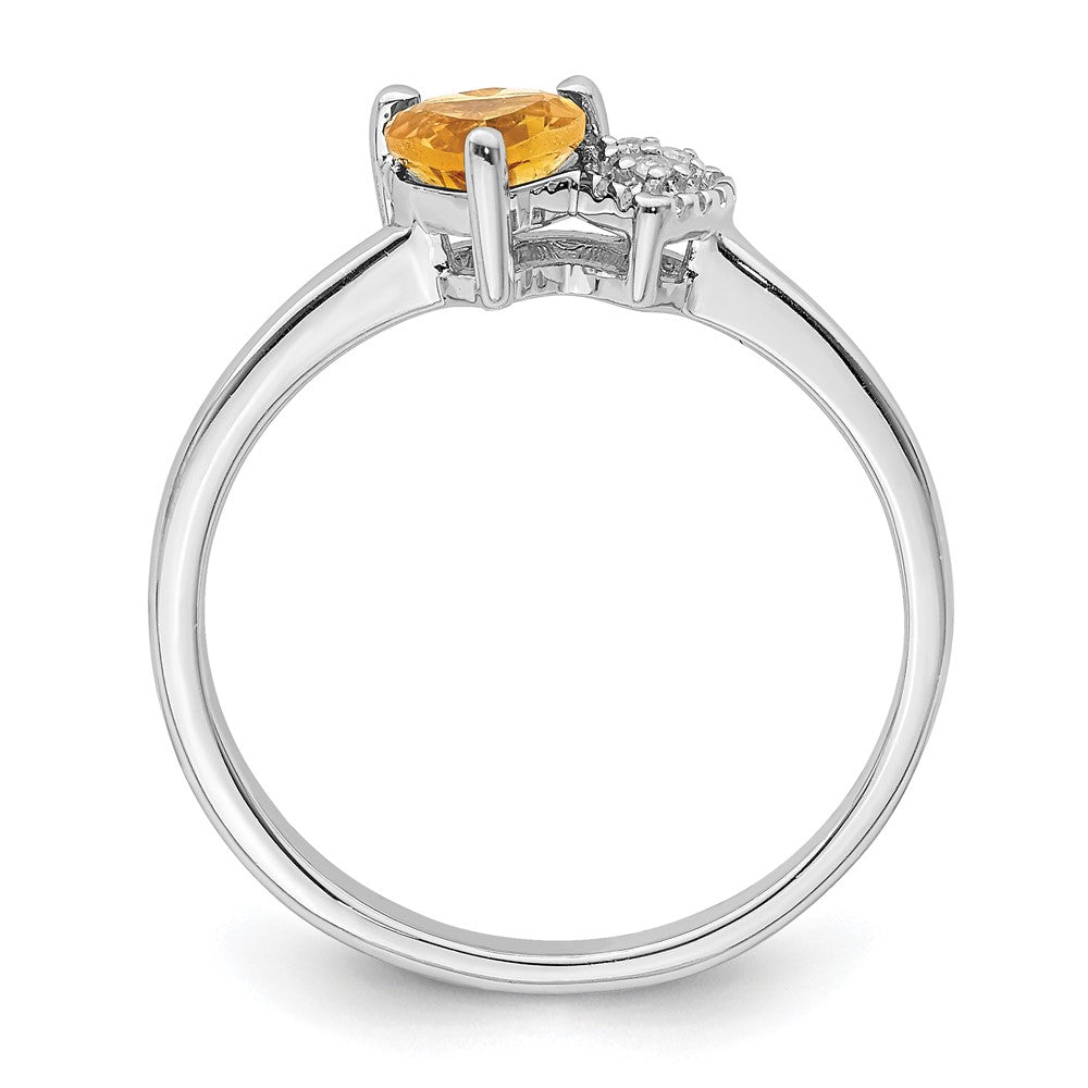 Sterlingsilber Rhodiniert Poliert Citrin und Diamant Ring