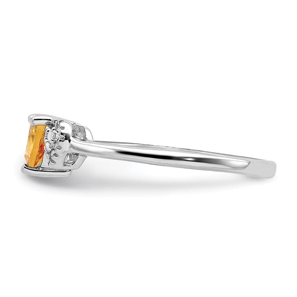 Sterlingsilber Rhodiniert Poliert Citrin und Diamant Ring