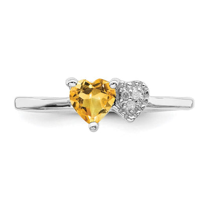 Sterlingsilber Rhodiniert Poliert Citrin und Diamant Ring