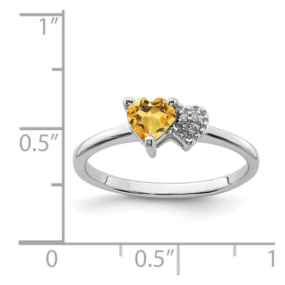 Sterlingsilber Rhodiniert Poliert Citrin und Diamant Ring