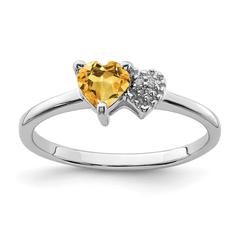 Sterlingsilber Rhodiniert Poliert Citrin und Diamant Ring