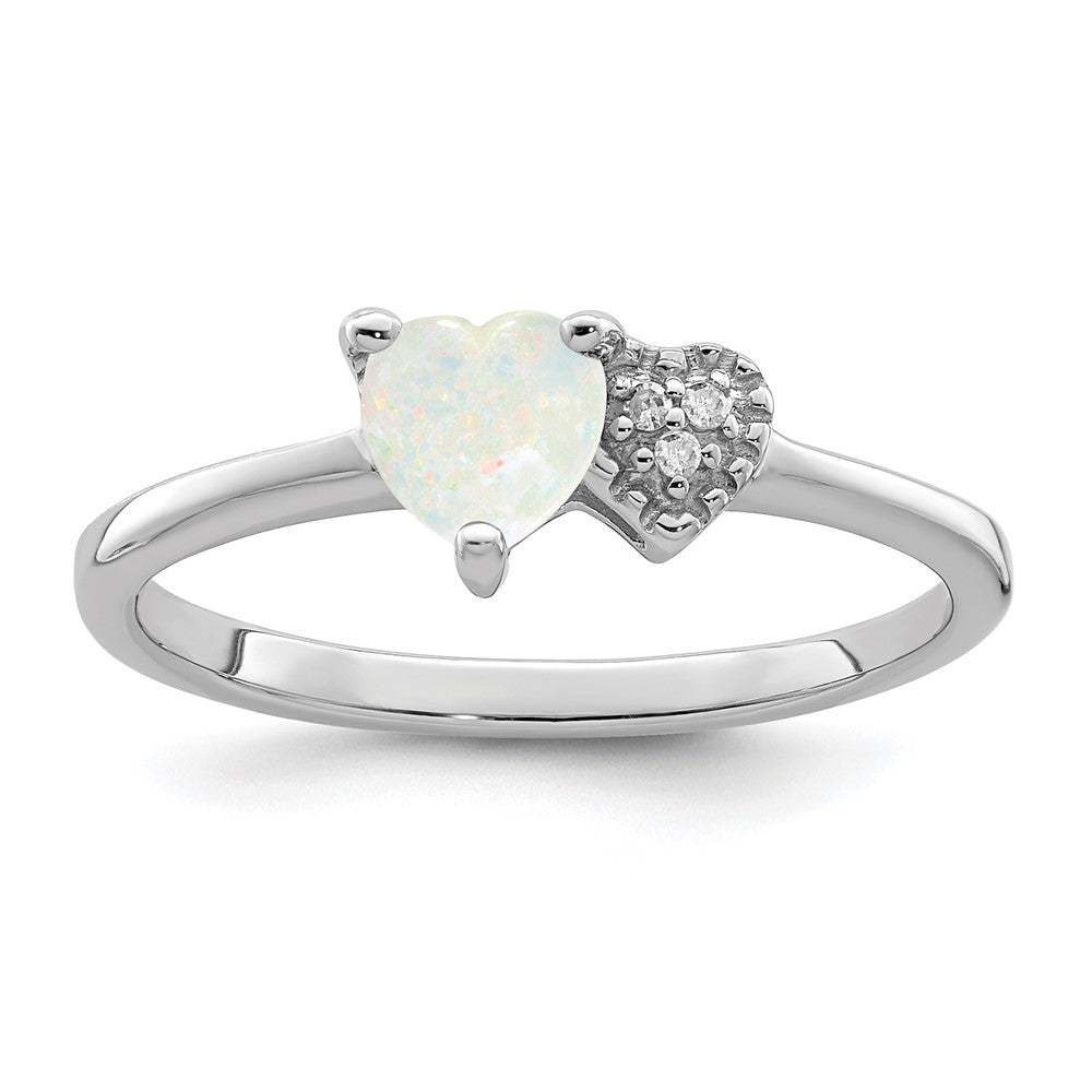Sterlingsilber Rhodiniert Im Labor Erzeugt Opal und Diamant Ring