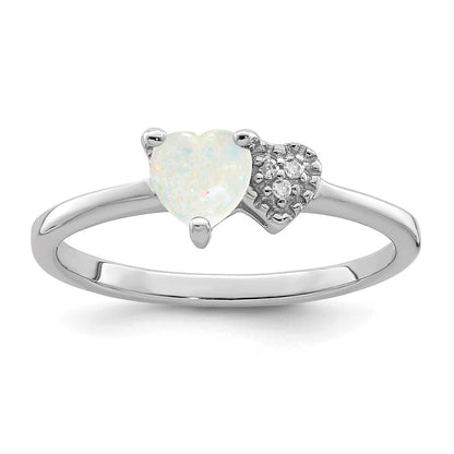Sterlingsilber Rhodiniert Im Labor Erzeugt Opal und Diamant Ring