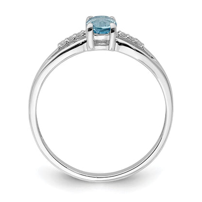 Sterlingsilber Rhodiniert Diamant Licht Schweizer Blautopas Ring