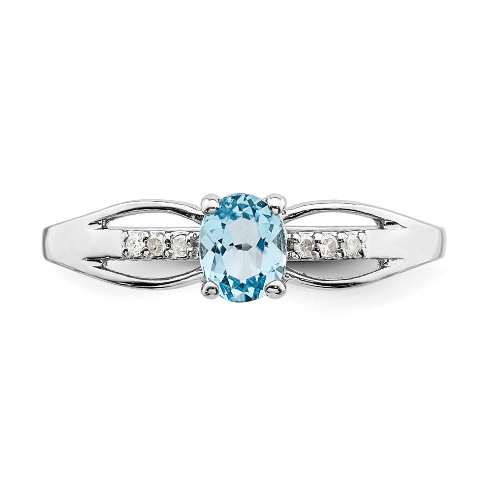 Sterlingsilber Rhodiniert Diamant Licht Schweizer Blautopas Ring