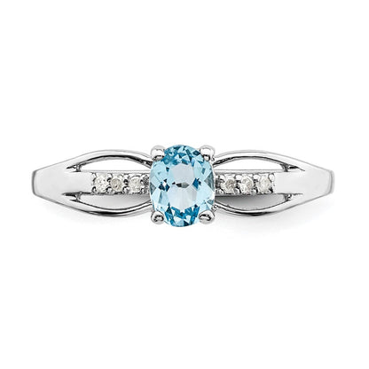 Sterlingsilber Rhodiniert Diamant Licht Schweizer Blautopas Ring