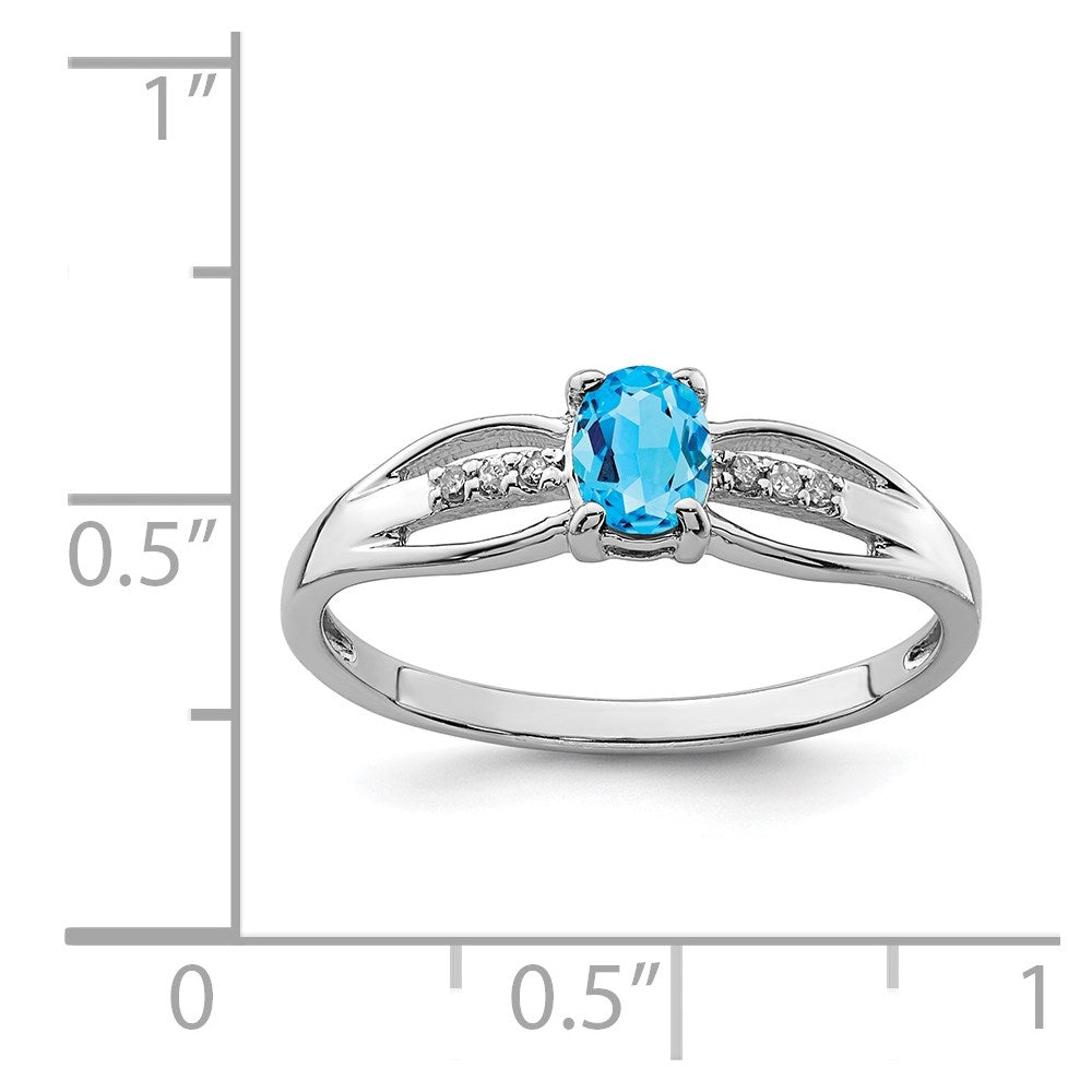 Sterlingsilber Rhodiniert Diamant Licht Schweizer Blautopas Ring