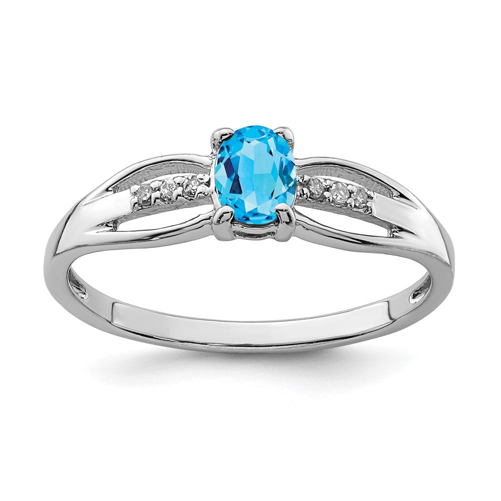 Sterlingsilber Rhodiniert Diamant Licht Schweizer Blautopas Ring