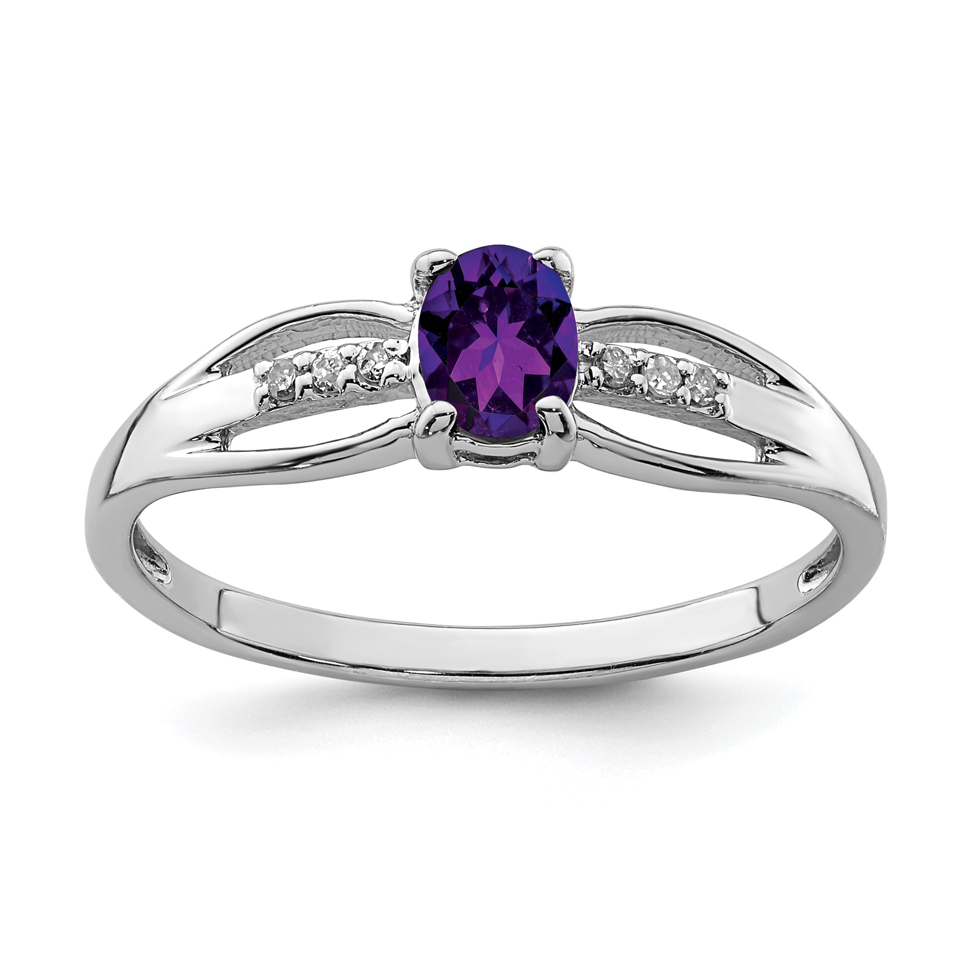 Sterlingsilber Rhodiniert Diamant Amethyst Ring