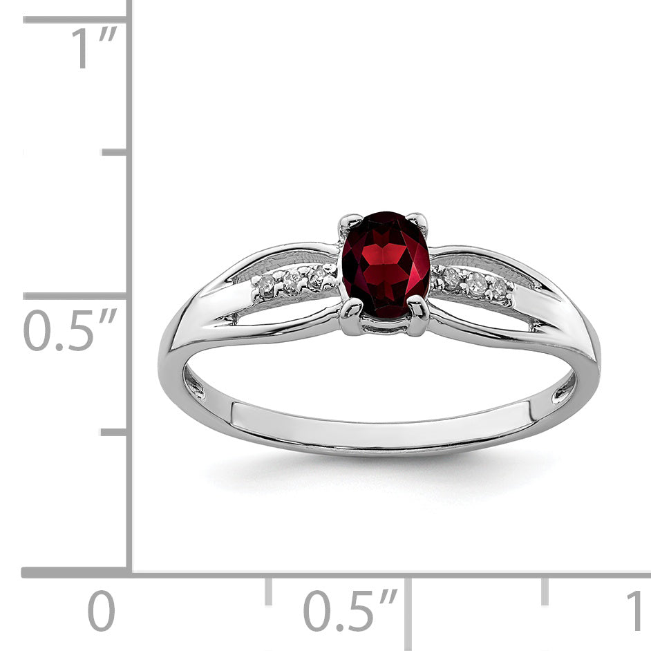 Sterlingsilber Rhodiniert Diamant Granat Ring
