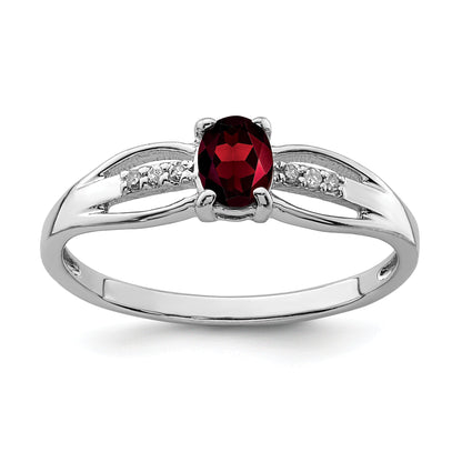 Sterlingsilber Rhodiniert Diamant Granat Ring