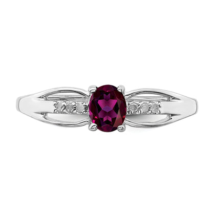 Sterlingsilber Rhodiniert Diamant Rhodolith Granat Ring