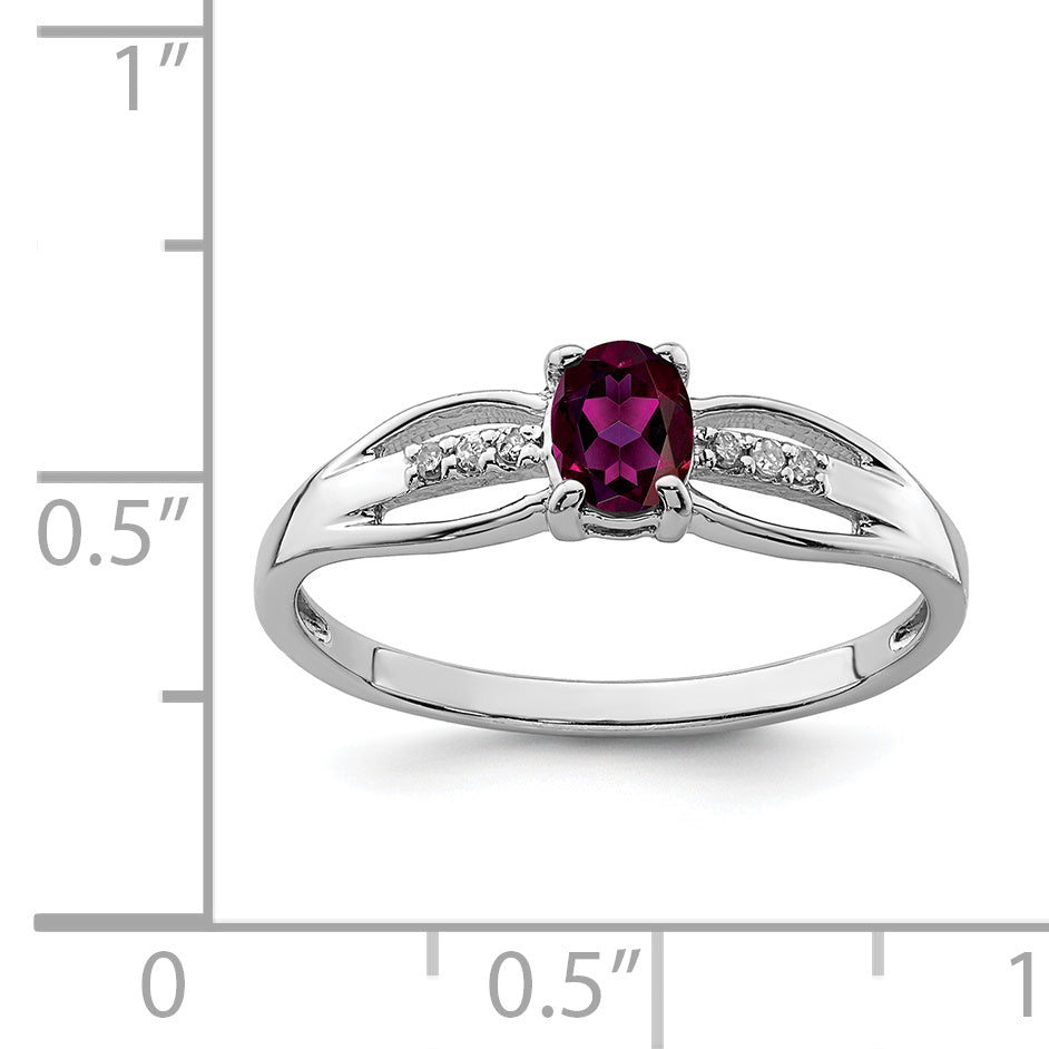 Sterlingsilber Rhodiniert Diamant Rhodolith Granat Ring