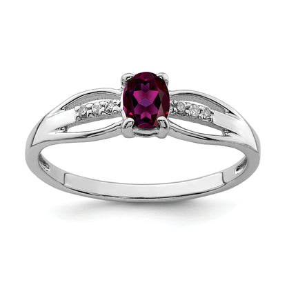 Sterlingsilber Rhodiniert Diamant Rhodolith Granat Ring
