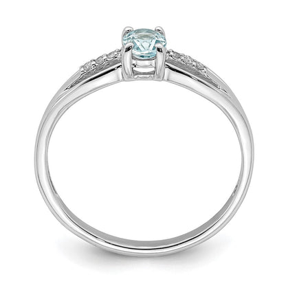 Sterlingsilber Rhodiniert Diamant Aquamarin Ring
