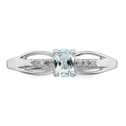 Sterlingsilber Rhodiniert Diamant Aquamarin Ring