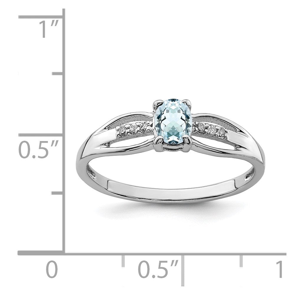 Sterlingsilber Rhodiniert Diamant Aquamarin Ring