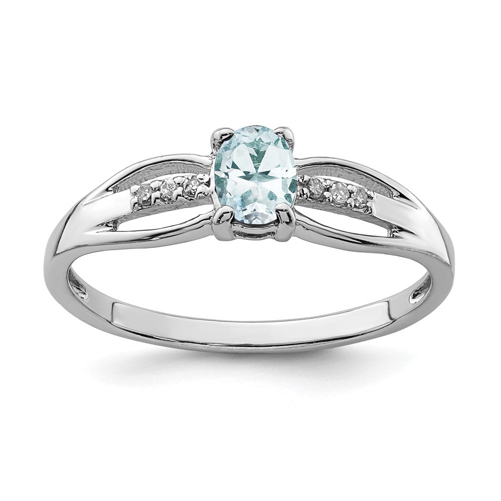 Sterlingsilber Rhodiniert Diamant Aquamarin Ring
