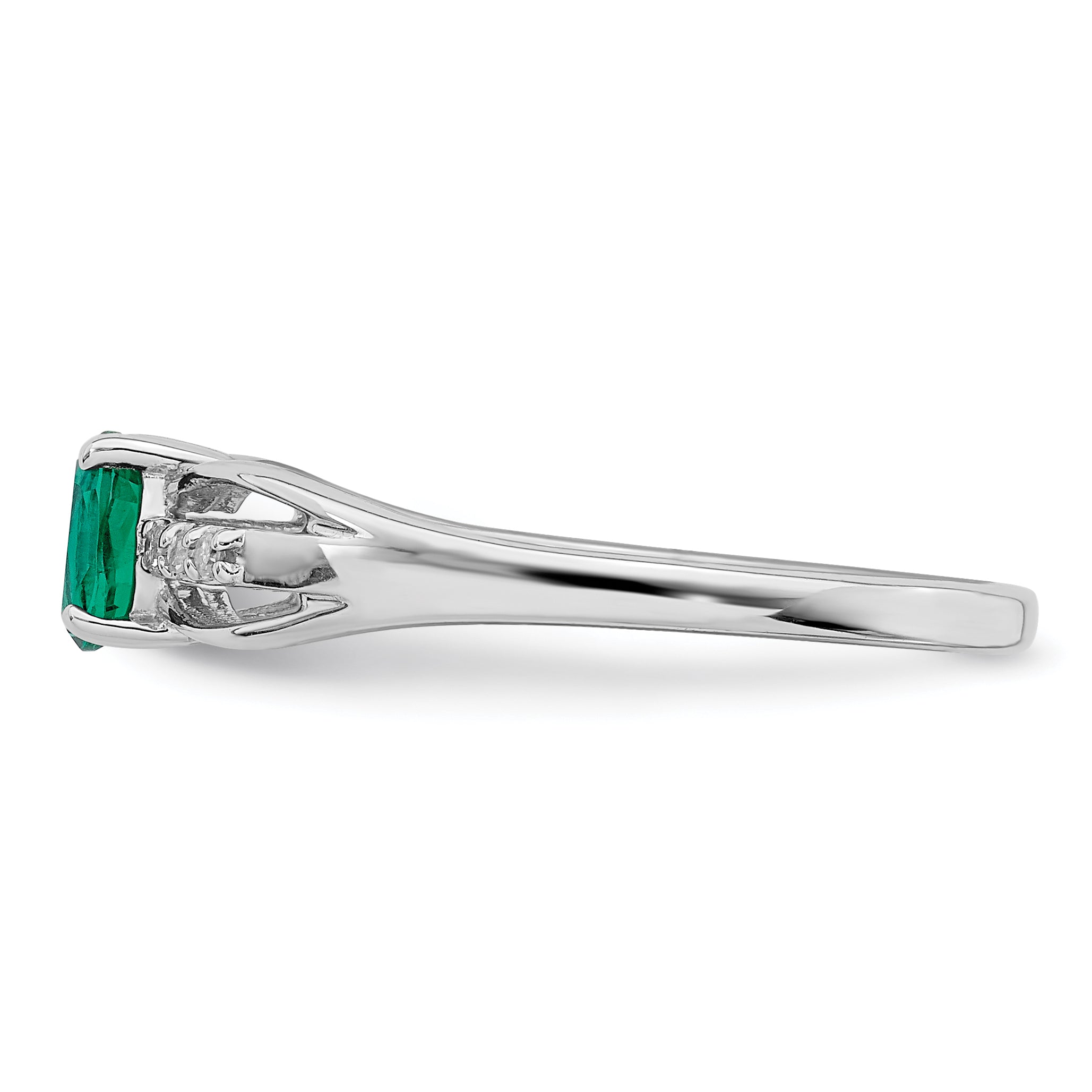 Sterlingsilber Rhodiniert Diamant Erzeugt Smaragd Ring